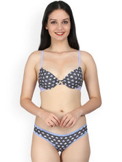 Kotty Women Charcoal-Grey Printed Lingerie Set KTTIW96