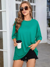 Kotty Round Neck Drop-Shoulder Sleeves Oversized Fit Cotton T-Shirt