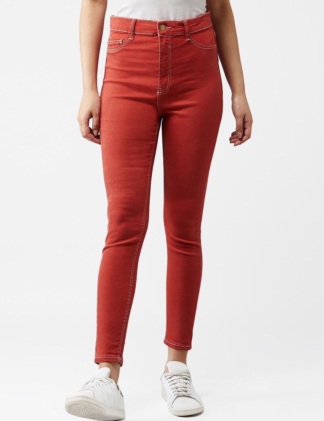 Kotty Women Rust Orange Skinny Fit High-Rise Clean Look Jeans