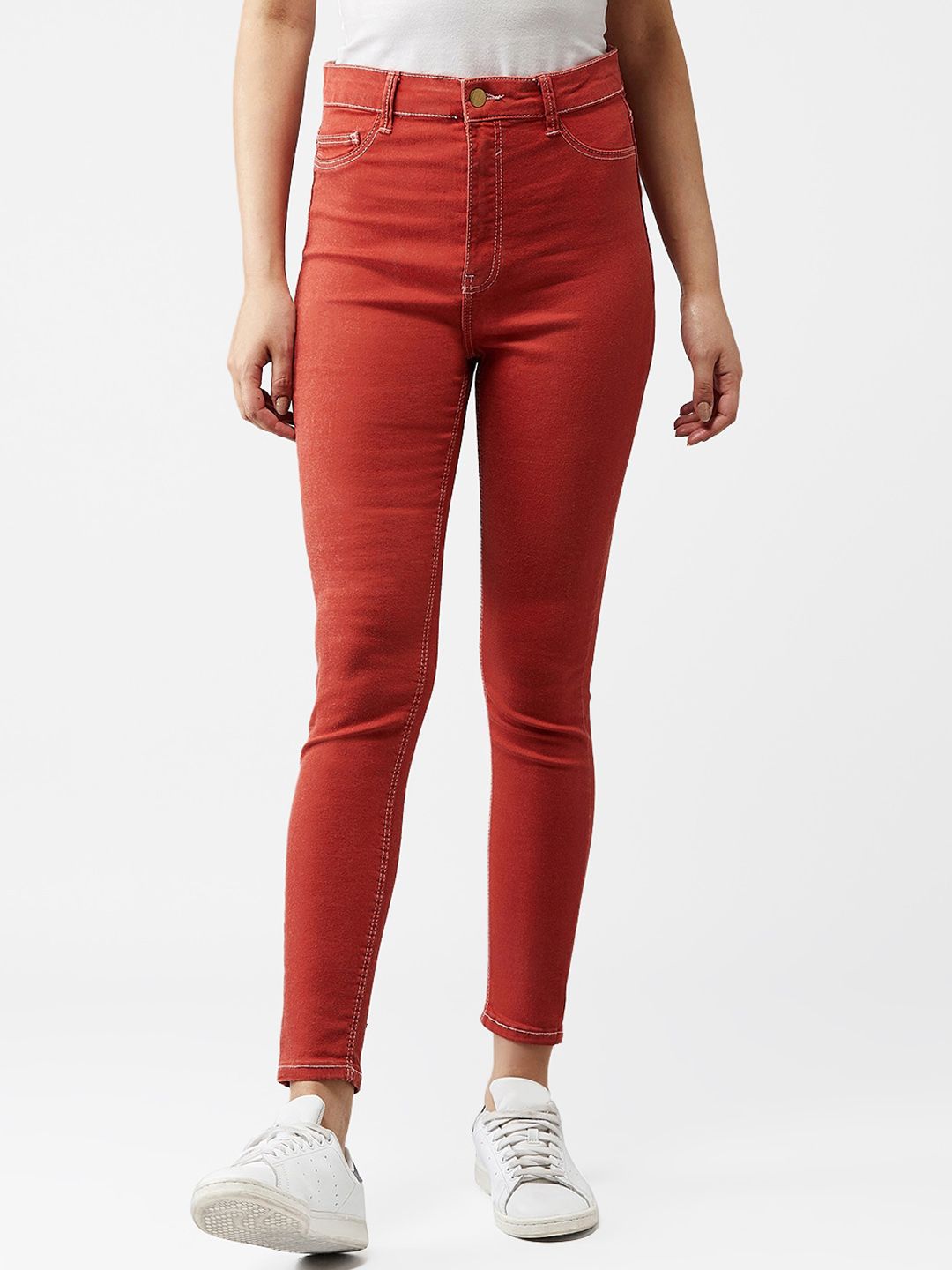 Kotty Women Rust Orange Skinny Fit High-Rise Clean Look Jeans