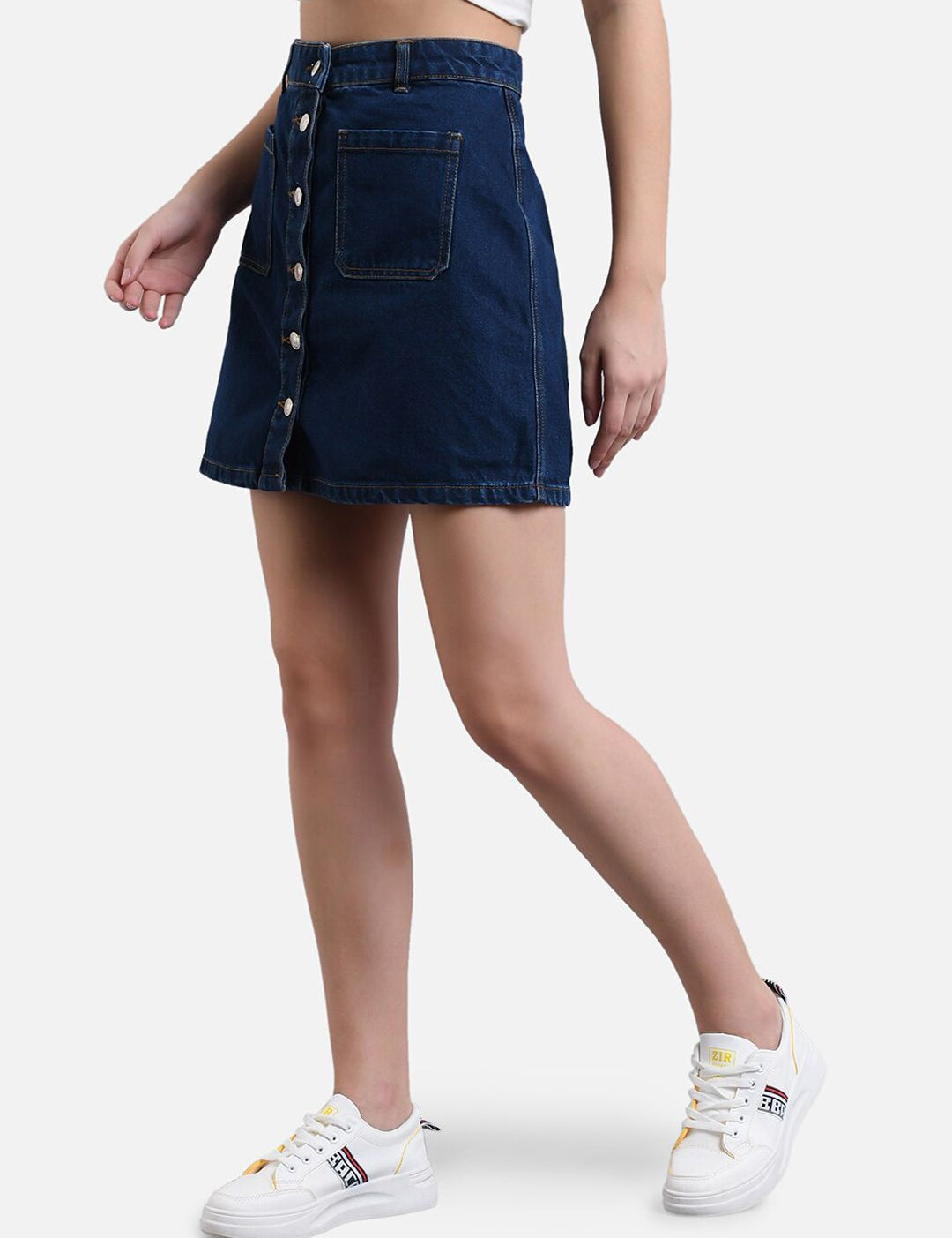 Kotty Women Blue Solid Denim A-Line Mini Skirt