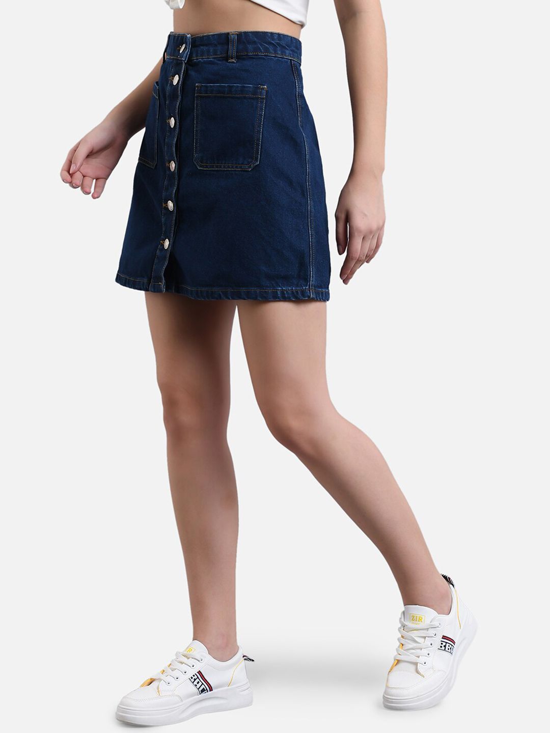 Kotty Women Blue Solid Denim A-Line Mini Skirt