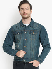Kotty Men Blue Solid Denim Jacket