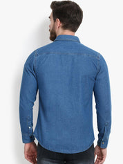 Kotty Men Blue Solid Lightweight Denim Jacket