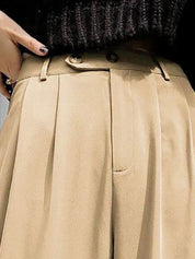 Kotty Women Relaxed Straight Leg Fit High-Rise Easy Wash Pleated Parallel Trousers