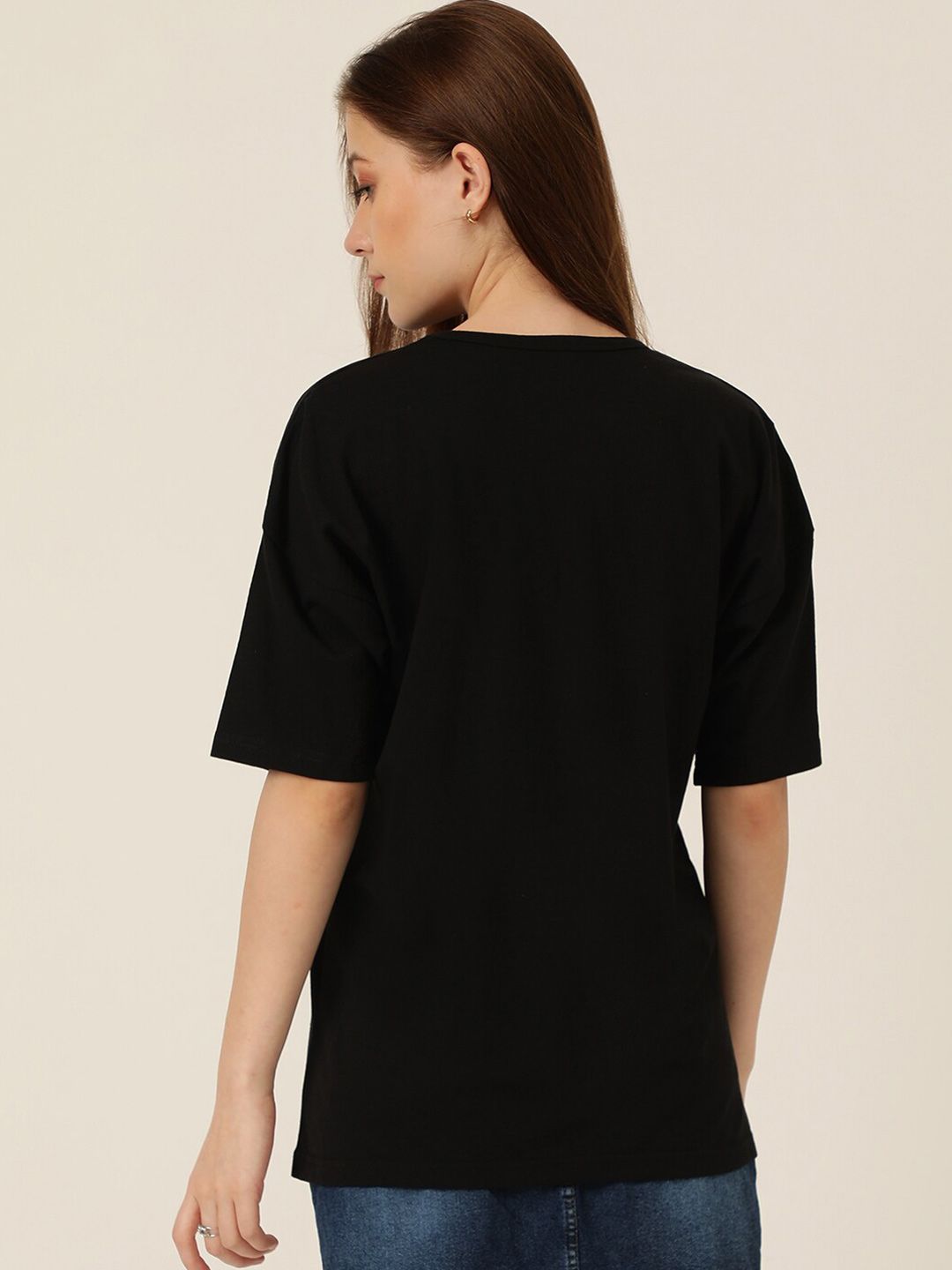 Kotty Typography Printed Drop-Shoulder Sleeves Oversized T-shirt