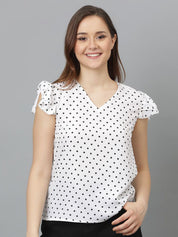 Kotty Polka Dot Print Flutter Sleeve Crepe Top