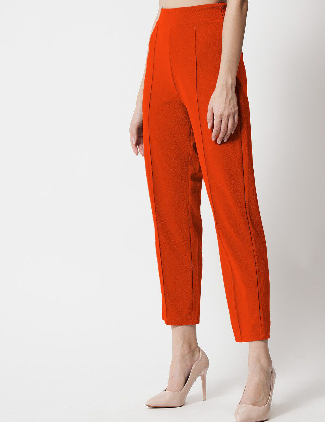 Kotty Women Orange Comfort Straight Fit High-Rise Easy Wash Trousers