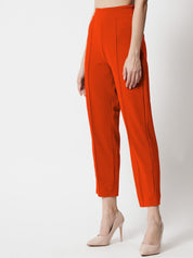 Kotty Women Orange Comfort Straight Fit High-Rise Easy Wash Trousers