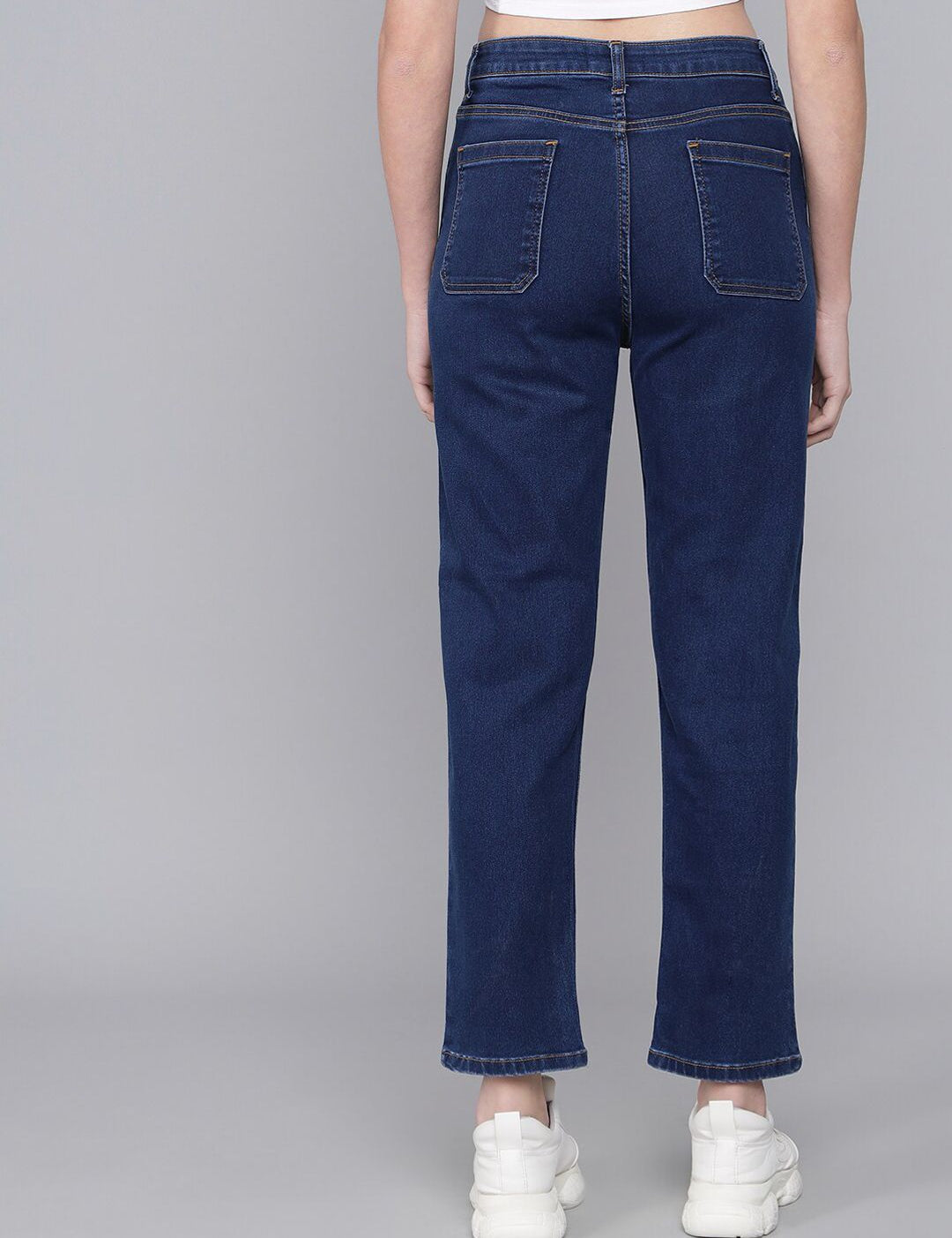 Kotty Women Blue Straight Fit High-Rise Low Distress Jeans