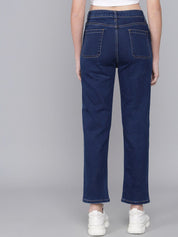 Kotty Women Blue Straight Fit High-Rise Low Distress Jeans