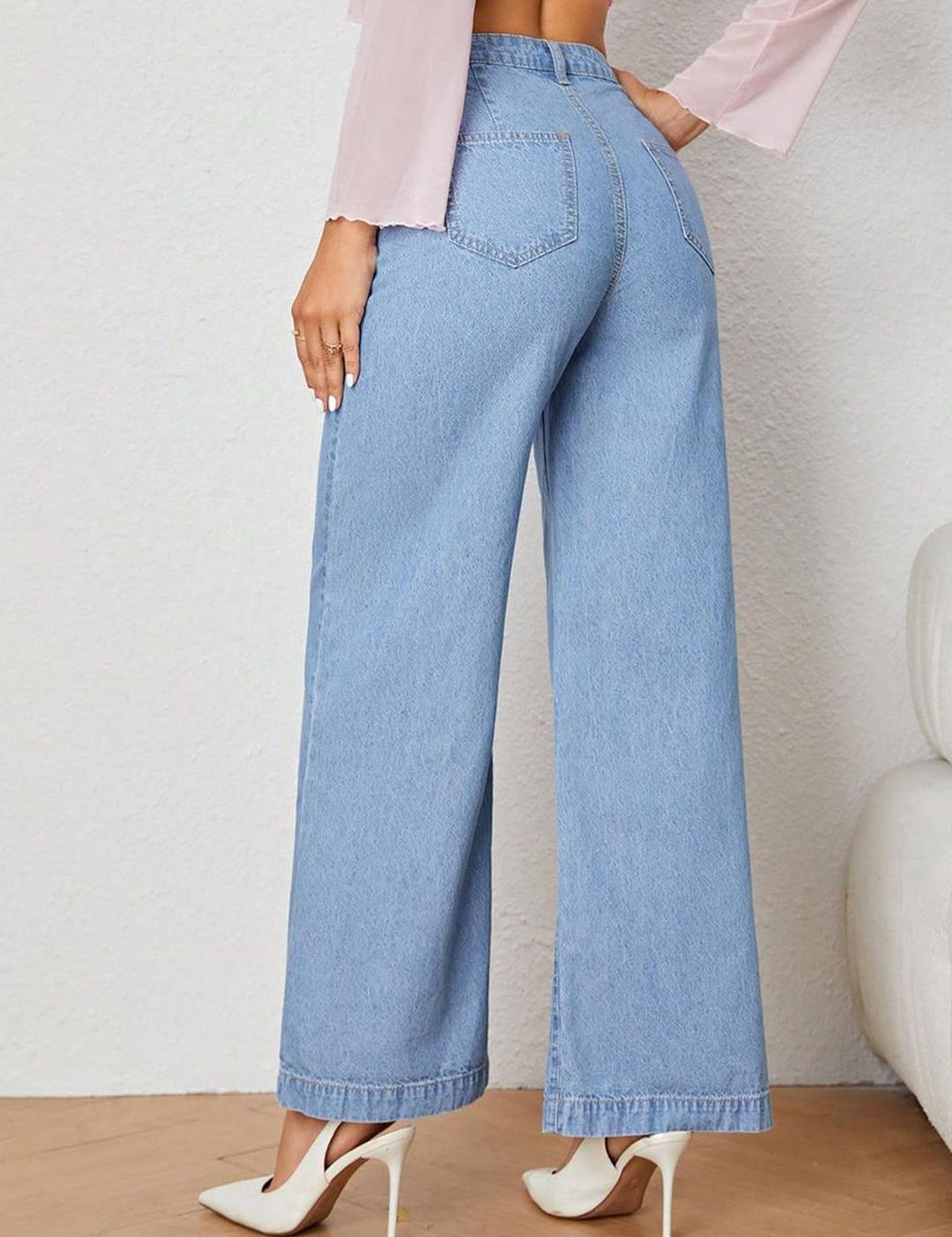 Kotty Women Wide Leg High-Rise Clean Look Stretchable Jeans
