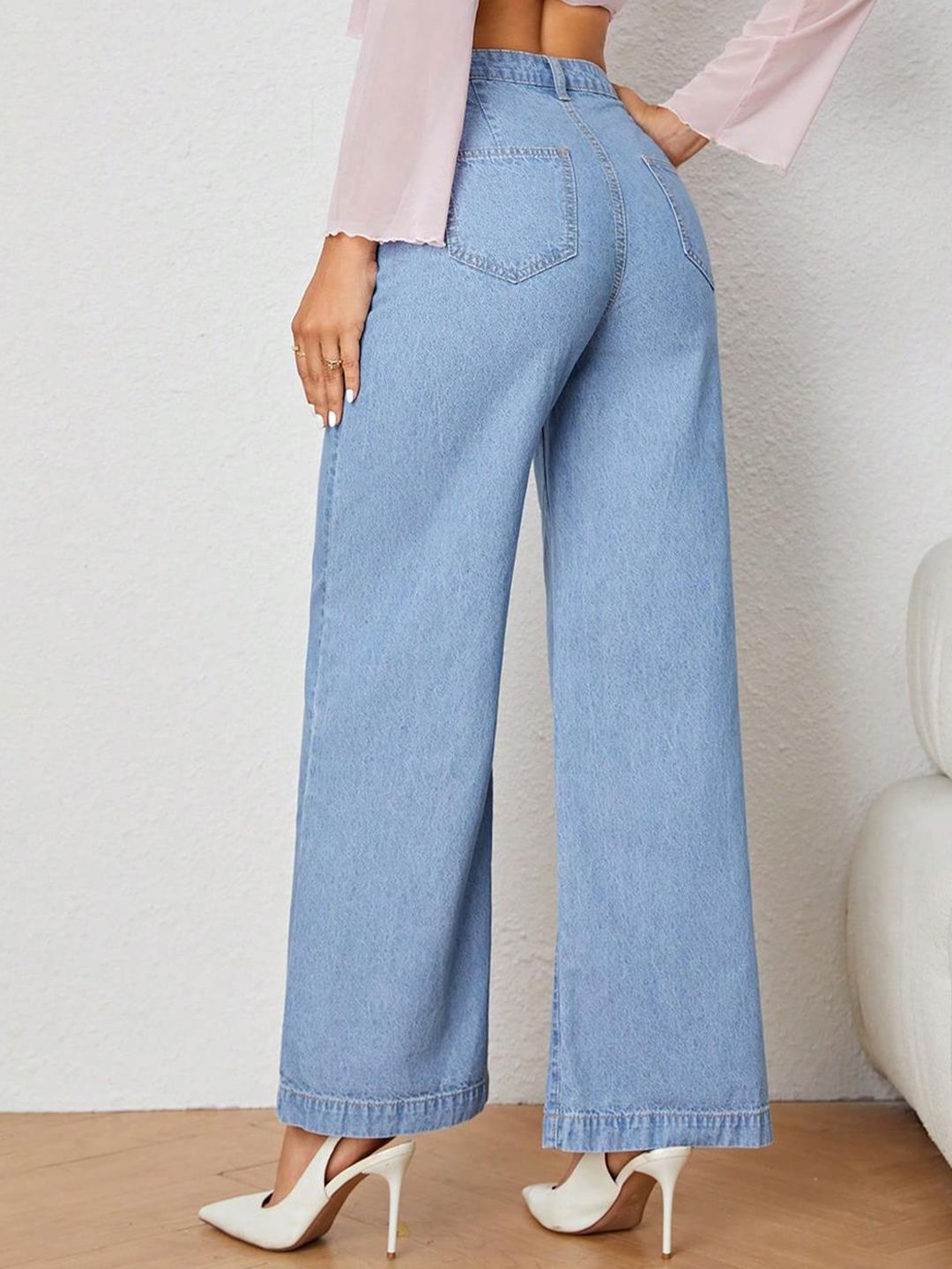 Kotty Women Wide Leg High-Rise Clean Look Stretchable Jeans