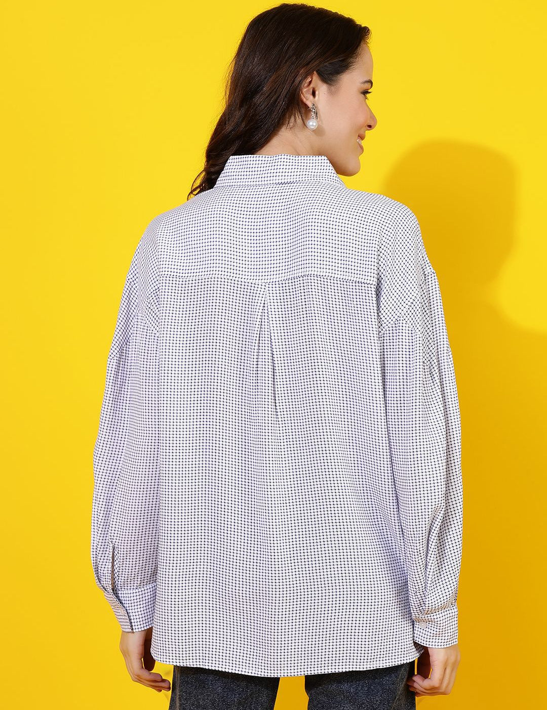 Kotty Women Comfort Spread Collar Micro Checked Cotton Oversized Casual Shirt