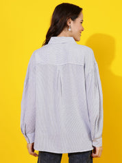 Kotty Women Comfort Spread Collar Micro Checked Cotton Oversized Casual Shirt