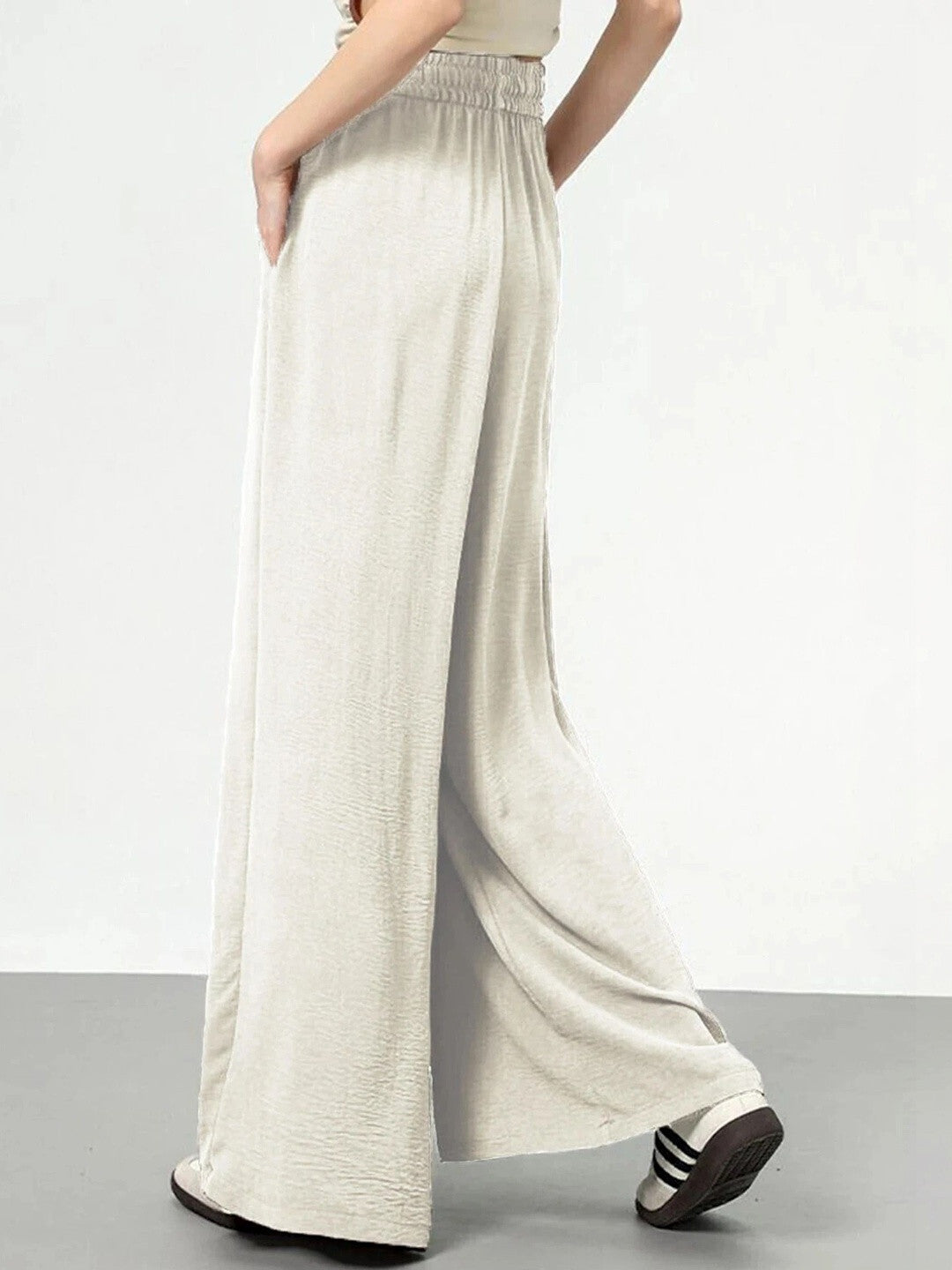 White Flared High-Rise Trousers for Women – Versatile Solid Design | Kotty