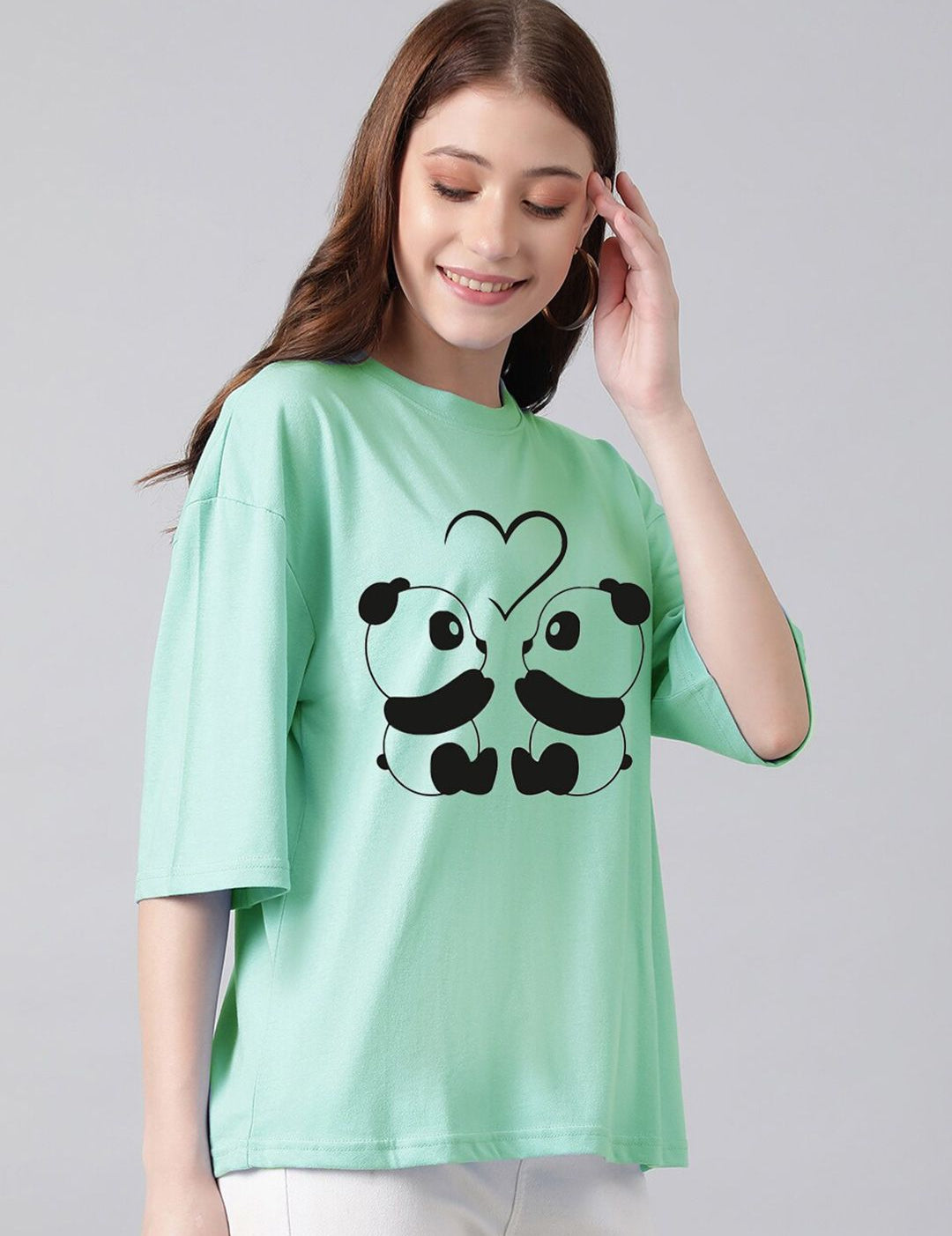KOTTY Basics Panda Printed Oversized T-shirt