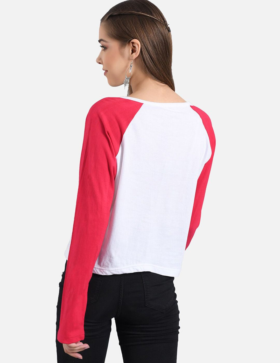 Kotty Women White & Red Colourblocked Boat Neck T-shirt
