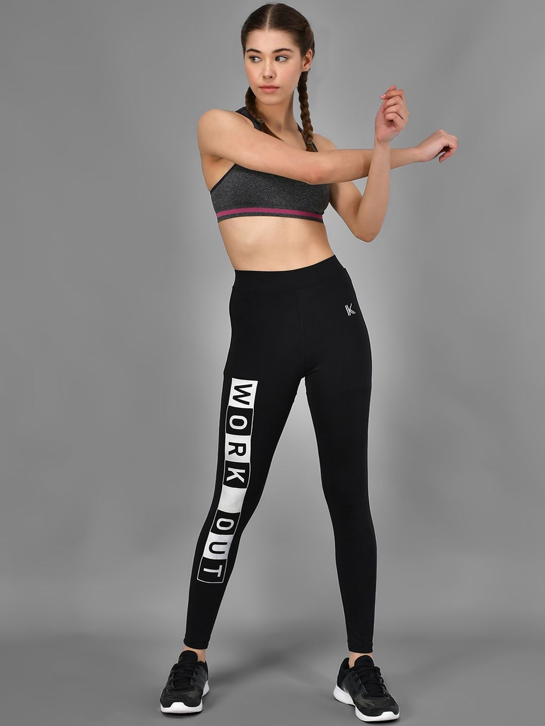 Kotty Women Black Printed Training Or Gym Tights