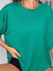 Kotty Round Neck Drop-Shoulder Sleeves Oversized Fit Cotton T-Shirt