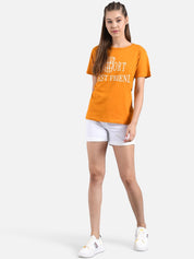 Kotty Women Orange Printed Round Neck T-shirt