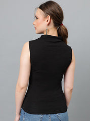 Kotty Black High Neck Sleeveless Fitted Top