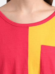 Kotty Women Pink & Yellow Colourblocked Round Neck T-shirt