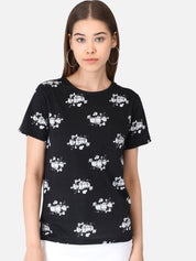 Kotty Women Black Printed Round Neck T-shirt