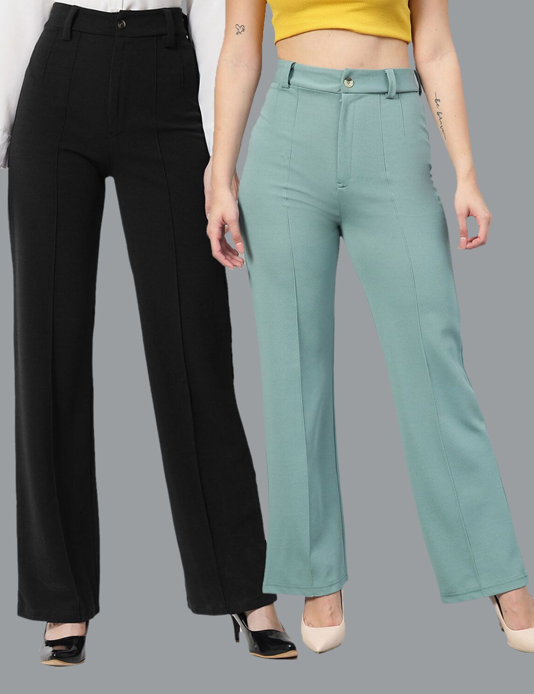 KOTTY BIZwear Women Pack Of 2 Straight Fit High-Rise Easy Wash Parallel Trousers