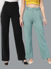 KOTTY BIZwear Women Pack Of 2 Straight Fit High-Rise Easy Wash Parallel Trousers