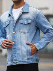 Kotty Spread Collar Washed Crop Denim Jacket
