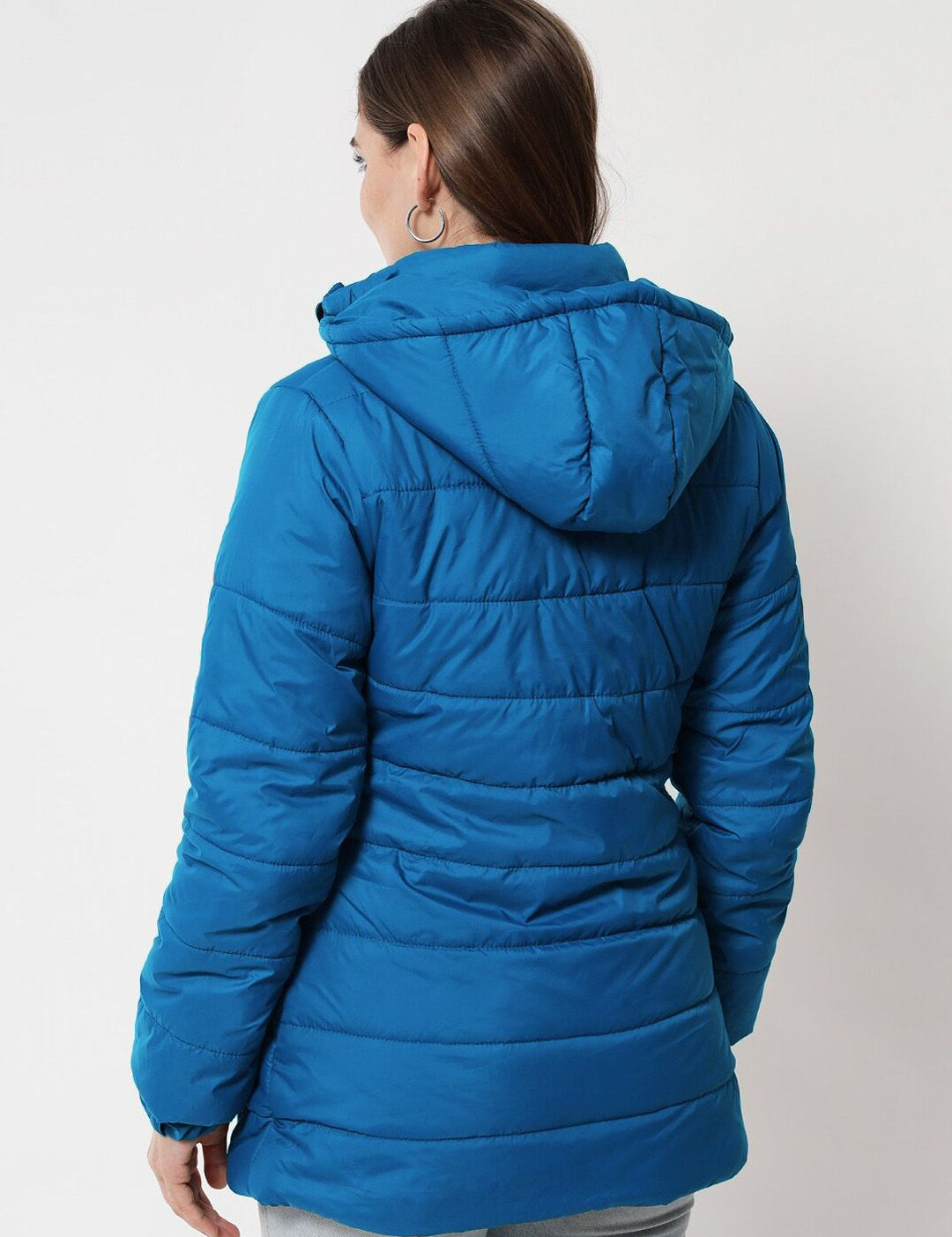 Kotty Women Blue Longline Outdoor Puffer Jacket