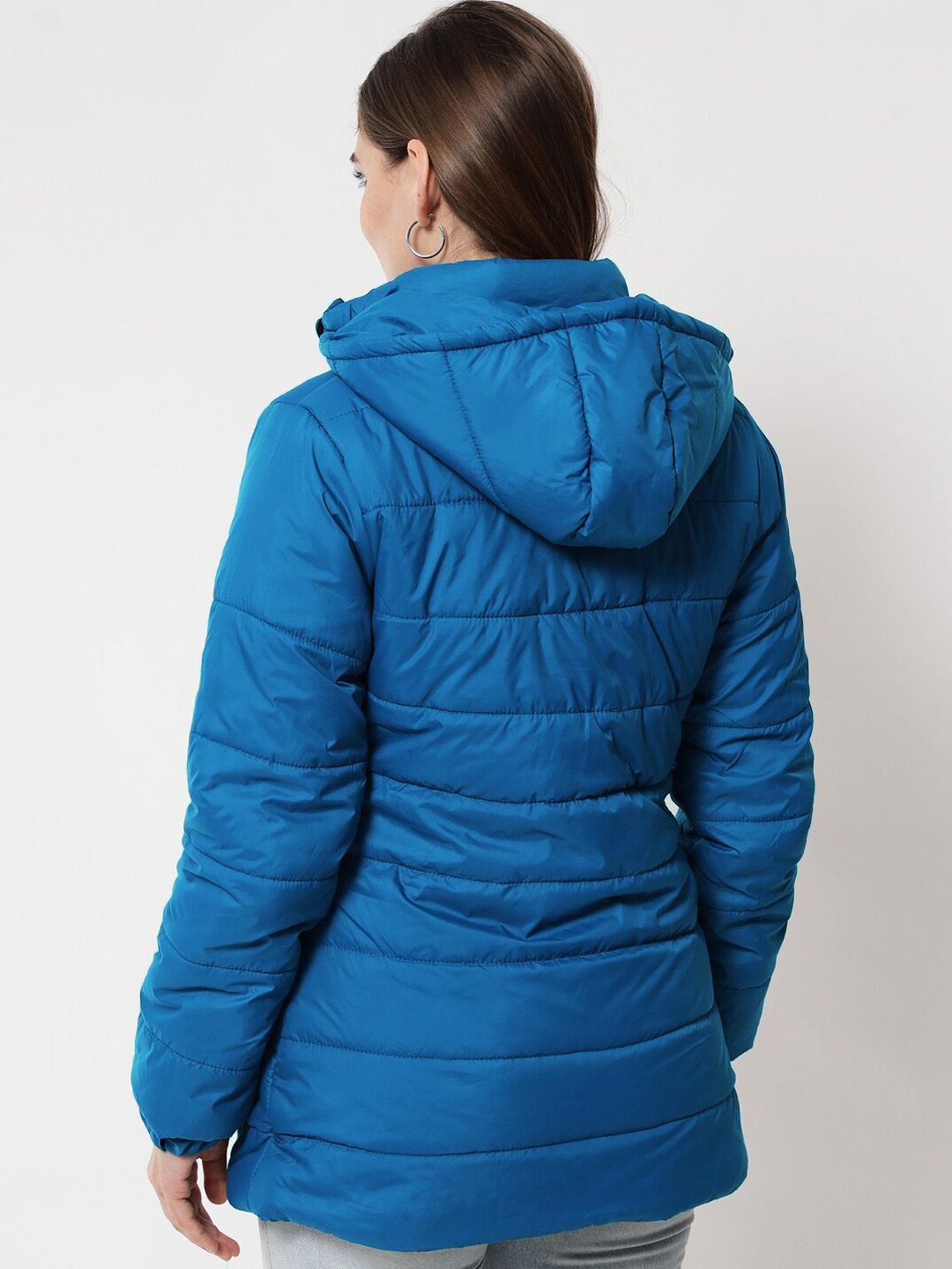 Kotty Women Blue Longline Outdoor Puffer Jacket