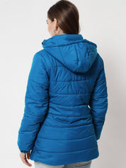 Kotty Women Blue Longline Outdoor Puffer Jacket