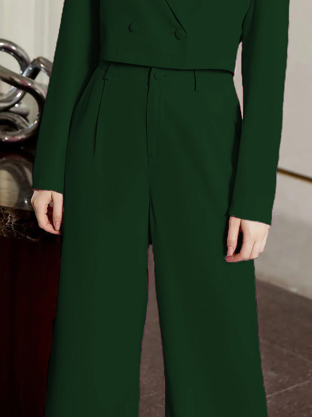 KOTTY BIZwear Basics Women Relaxed Straight Leg Straight Fit High-Rise Easy Wash Trousers