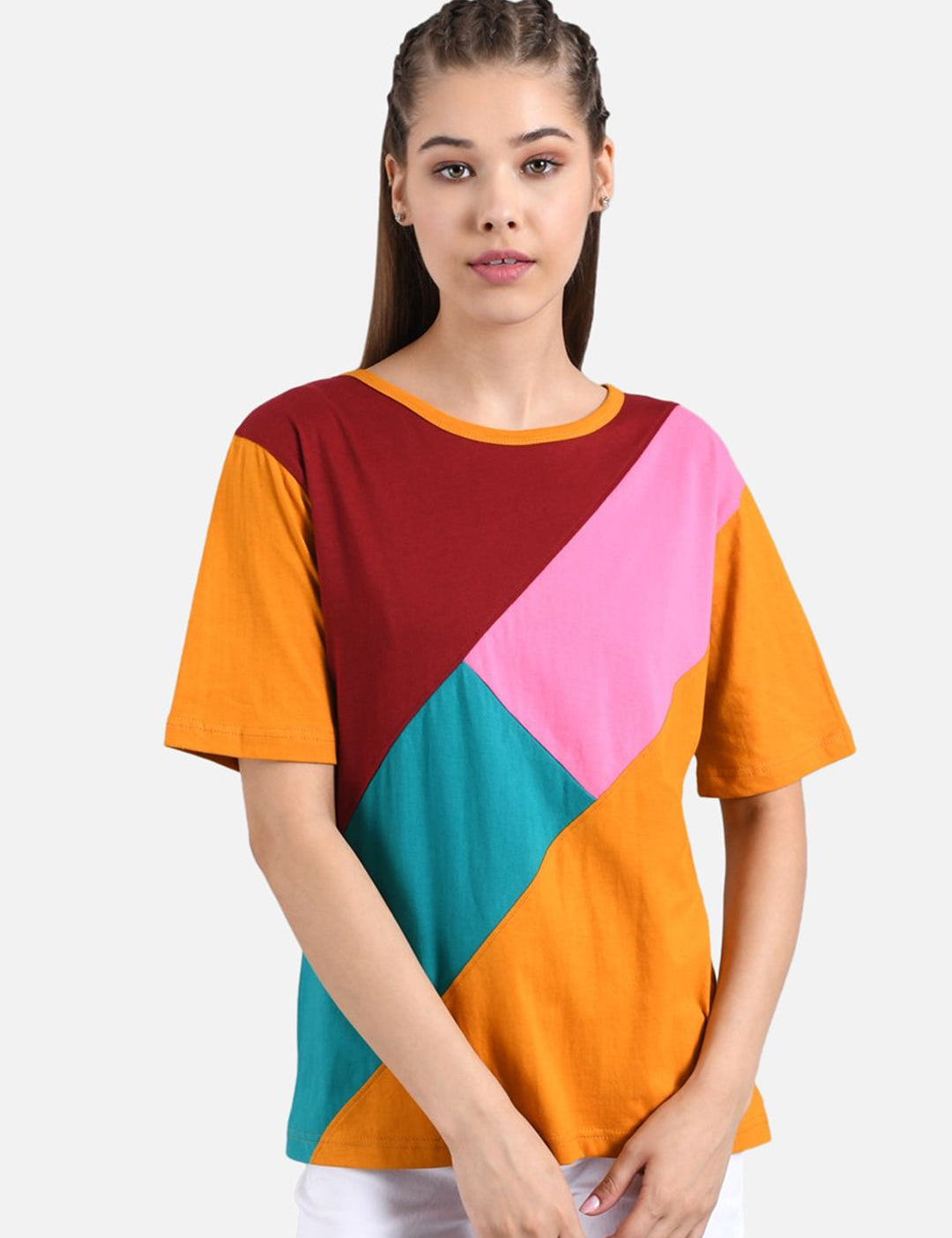 Kotty Women Set Of 2 Colourblocked Round Neck T-shirts