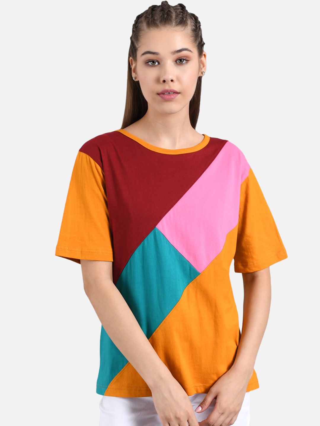 Kotty Women Set Of 2 Colourblocked Round Neck T-shirts