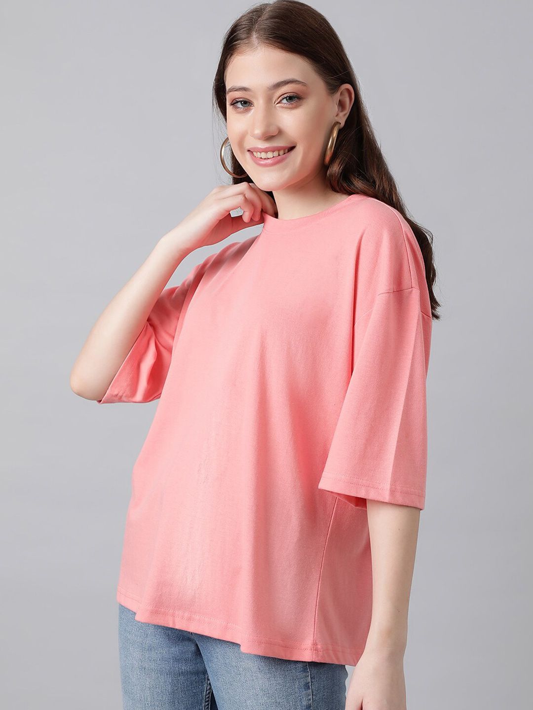 KOTTY Basics Basics Round Neck Drop-Shoulder Sleeves Oversized T-shirt