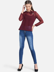 Kotty Women Maroon Solid Pure Cotton Top
