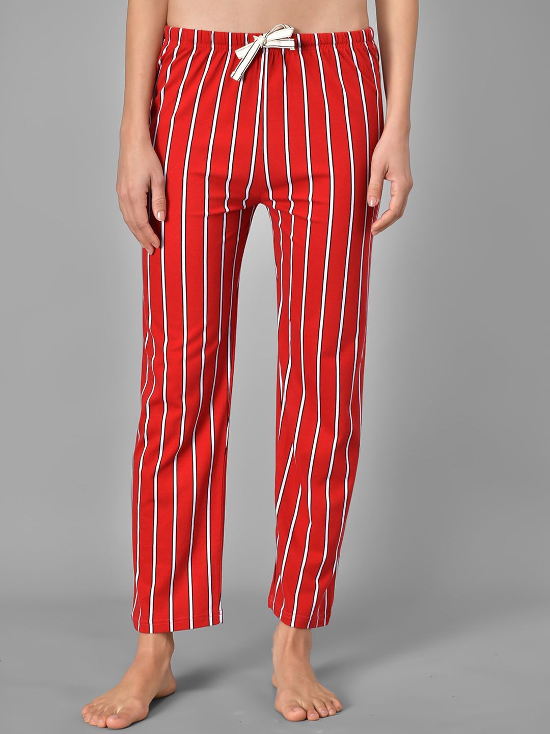 Kotty Women Red & White Striped Night Suit