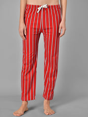 Kotty Women Red & White Striped Night Suit
