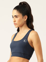 Kotty Women Navy Blue Removable Padded Underwired Dry Fit All Day Comfort Sports Bra