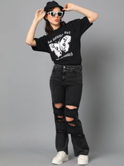 Kotty Graphic Printed Round Neck Drop-Shoulder Sleeves Oversized T-shirt