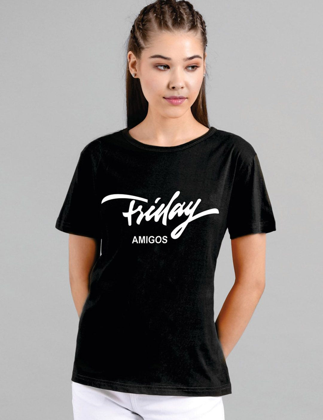Kotty Women Black Printed Round Neck T-shirt