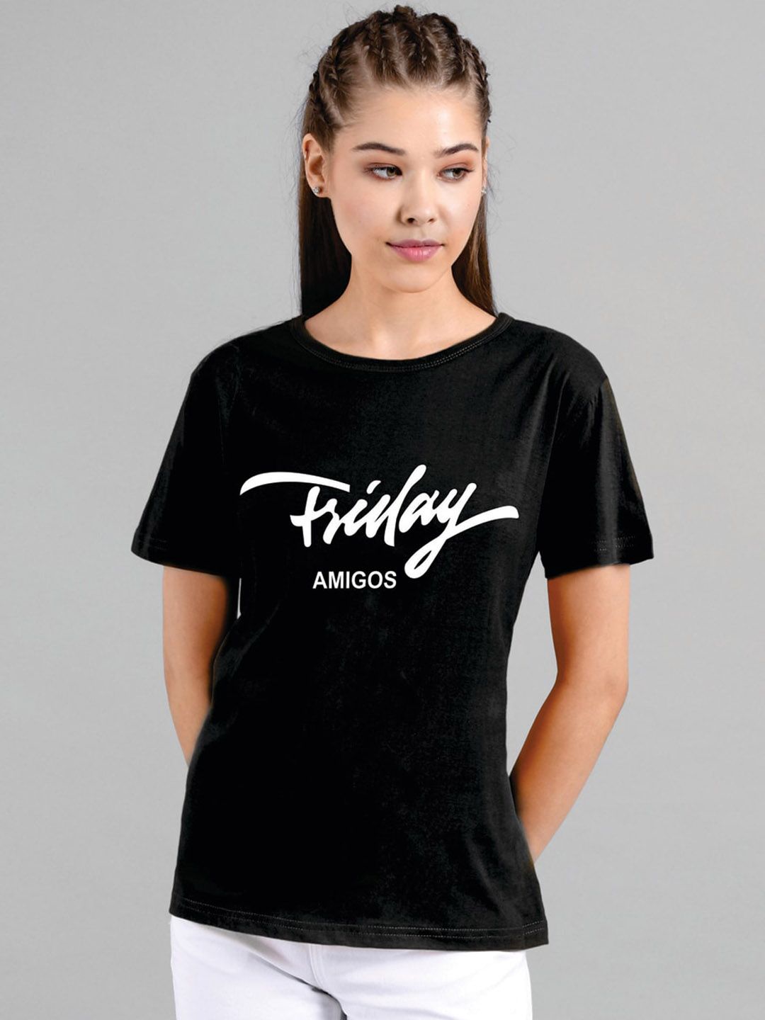 Kotty Women Black Printed Round Neck T-shirt