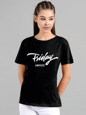 Kotty Women Black Printed Round Neck T-shirt