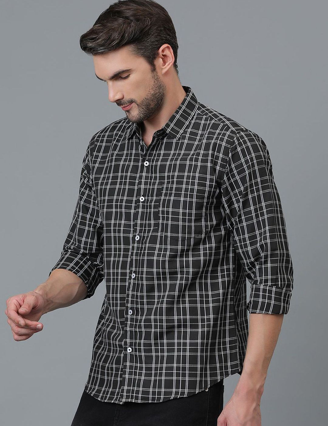 Kotty New Checked Spread Collar Casual Shirt