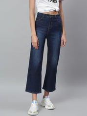 Kotty Women Navy Blue Light Fade Clean Look Flared Jeans