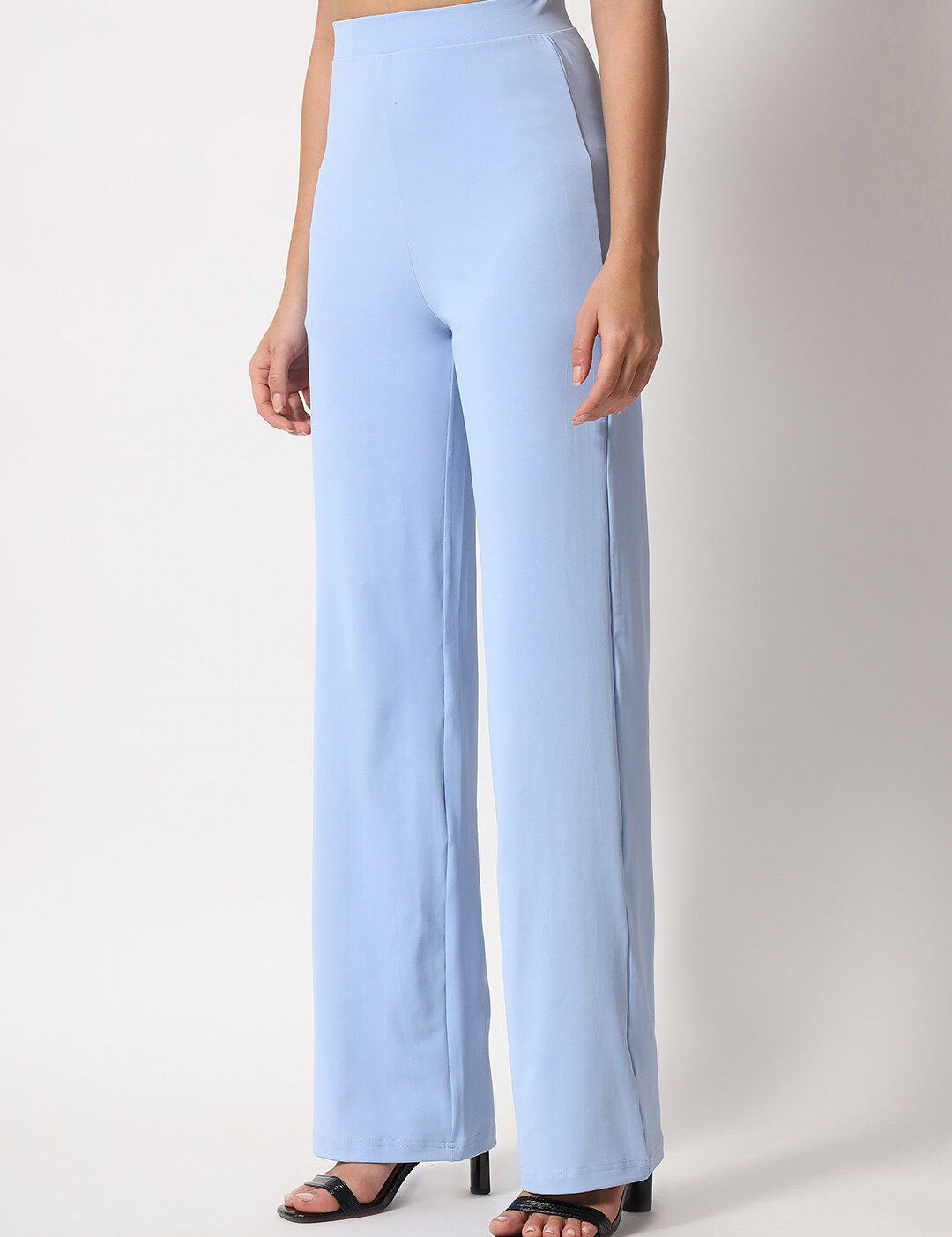 Kotty Women Blue Relaxed Straight Leg Straight Fit High Rise Easy Wash Trouser