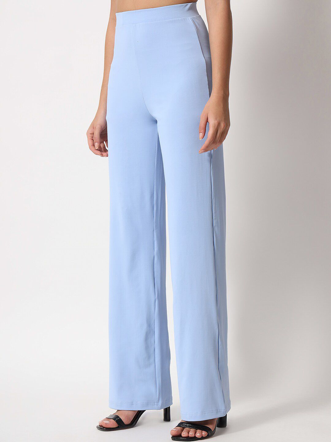 Kotty Women Blue Relaxed Straight Leg Straight Fit High Rise Easy Wash Trouser